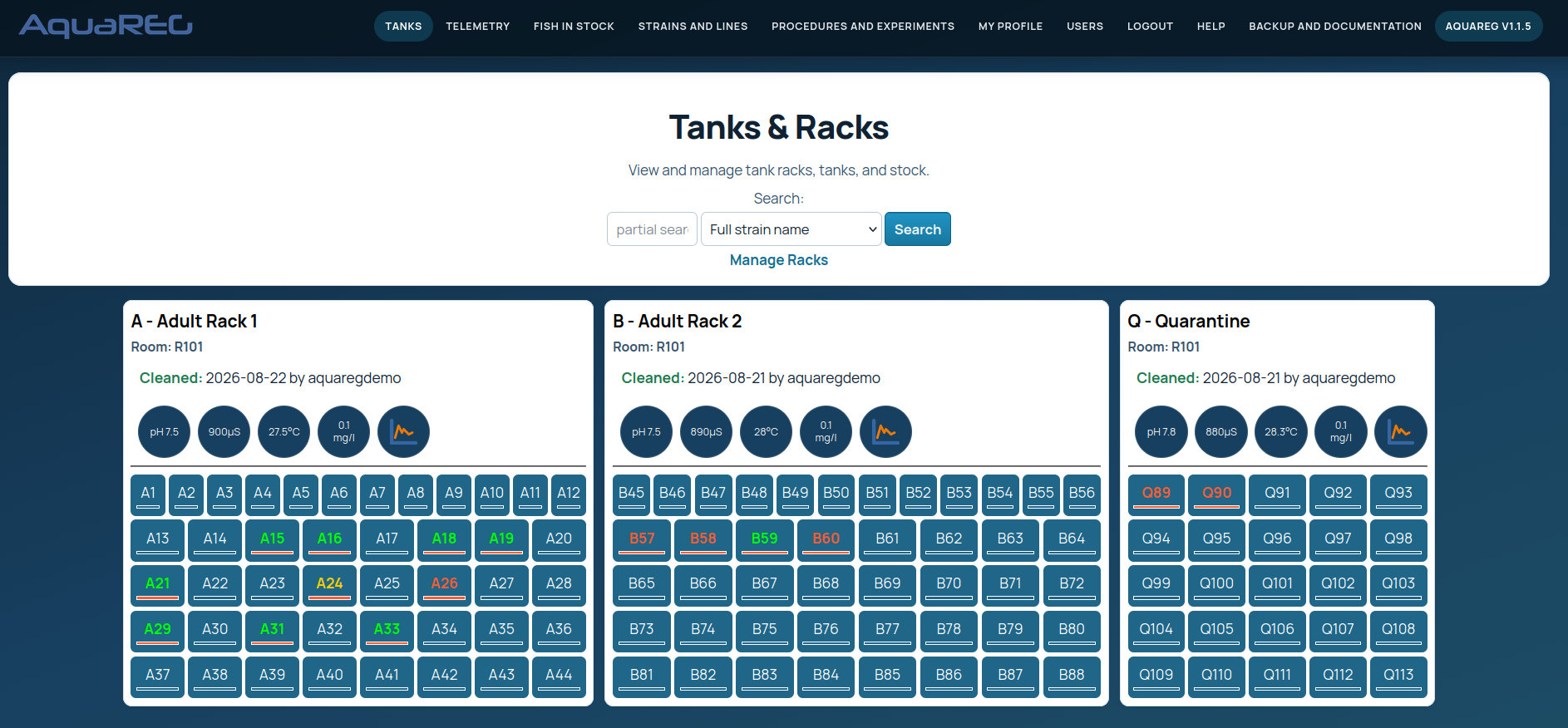 AquaREG overview of tanks and racks
